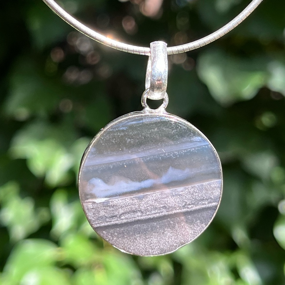 925 silver plated scenery grey translucent Owhyee Opal round pendant